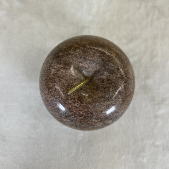 Vintage Marble Stone Apple Paperweight Brass Stem Fruit Teacher Gift Desk Chrty - Picture 5 of 9